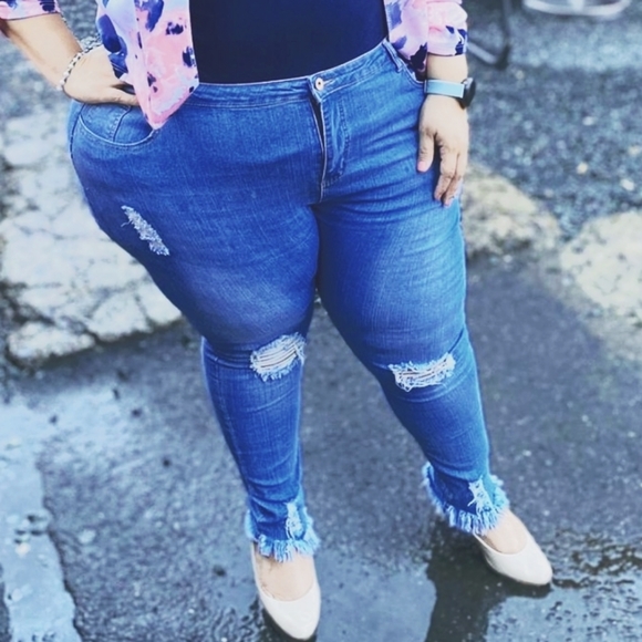 SHEIN Denim - Jeans Skinny Tight Broken with Raw Low Wash